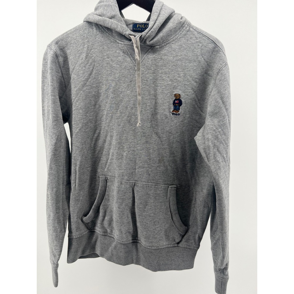 Polo Ralph Lauren Grey Hoodie Bear Logo Pullover Sweatshirt Size S